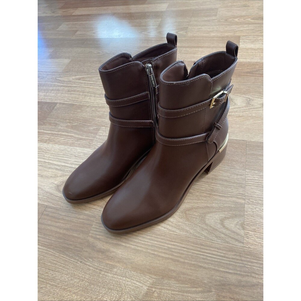 Calvin Klein Jasen Buckle Strap Block Heel Ankle Bootie Brown Size 7M $139 MSRP - Picture 6 of 16